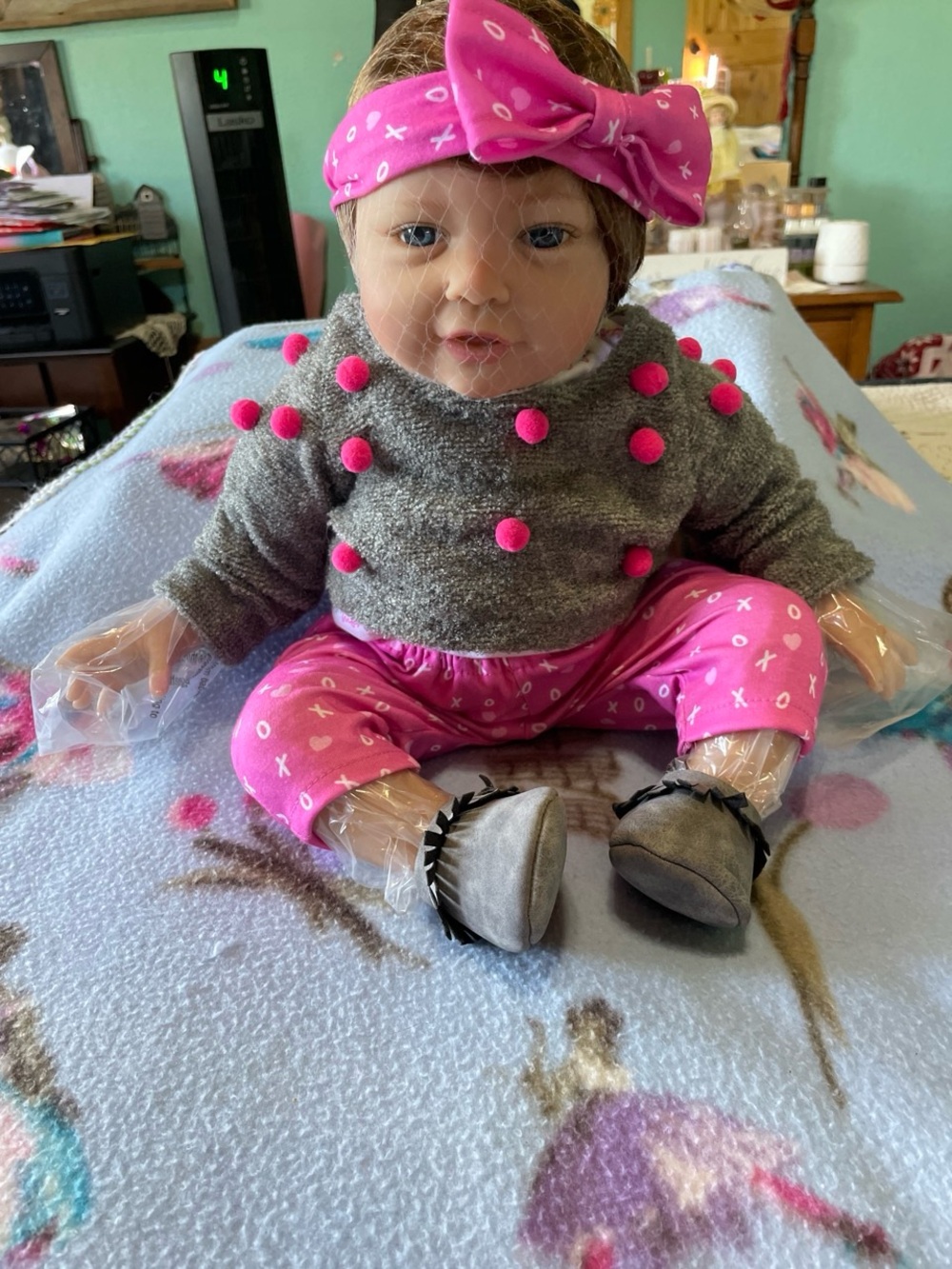 Baby Doll Outfit Set in Gray and Bright Pink